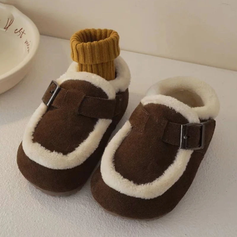 Children's Warm Shoes 2024 Winter Girls' Cotton Shoes Plush Boy's Plush Shoes Two Cotton Warm Soybean Shoe