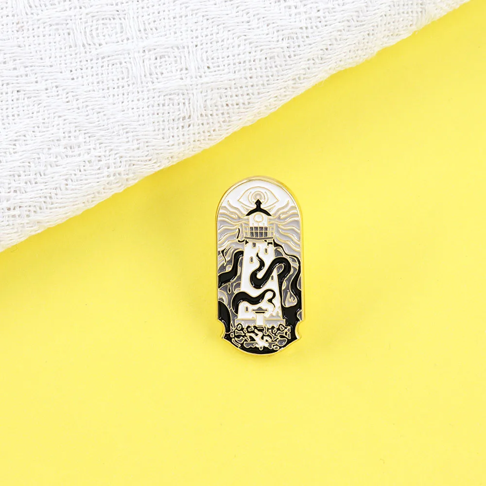 Lighthouse And Kraken Badge Octopus Tentacles Wrapped Around Lighthouse Enamel Pin Gothic Jewelry