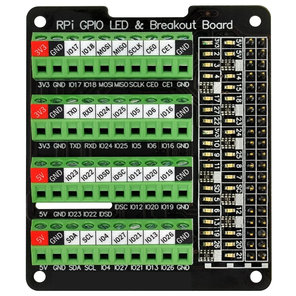 RPi GPIO Status LED and Terminal Block Burst Caps for Raspberry Pi A+ 3A+ B+ 2B 3B 3B+ 4B Terminal Blocks