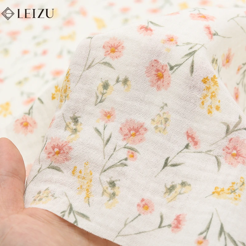 0.5m/1m/2m Orange Yellow Carnation Double Layer Crepe Baby Fabric 100% Cotton Soft DIY Baby Pajamas Towel Clothes Sewing Fabric