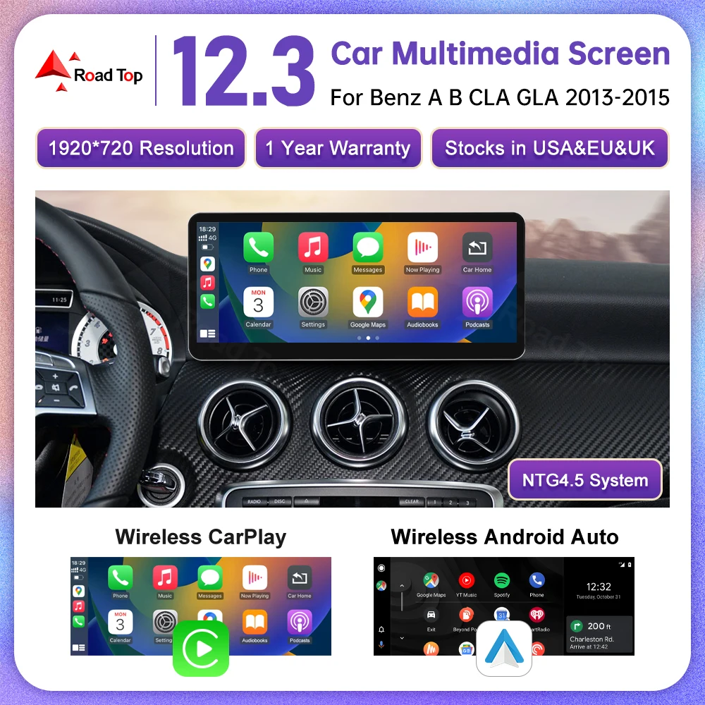 Image of Ultra Multimedia Touchscreen für Mercedes Benz A/B Klasse CLA GLA W176 W246 2013-2015 NTG4.5 Radio Android Auto Wireless CarPlay