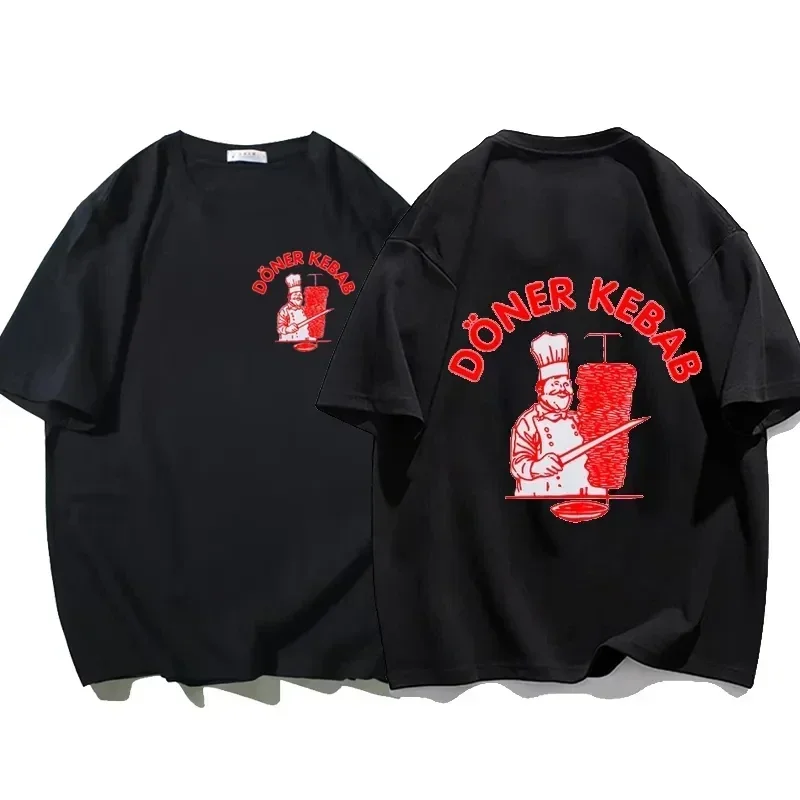 Doner Kebab Print T-shirt Chef Graphic Tee Unisex Men Women Casual Crew Neck Cotton Short Sleeve Food Lover Streetwear Tops