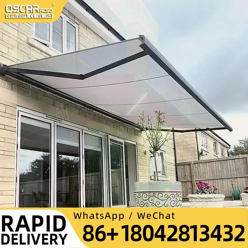 Outdoor Electric Retractable Folding Awning Remote Controlled Patio Sun Shade for Gardens Patios Balconies Retractable Awning