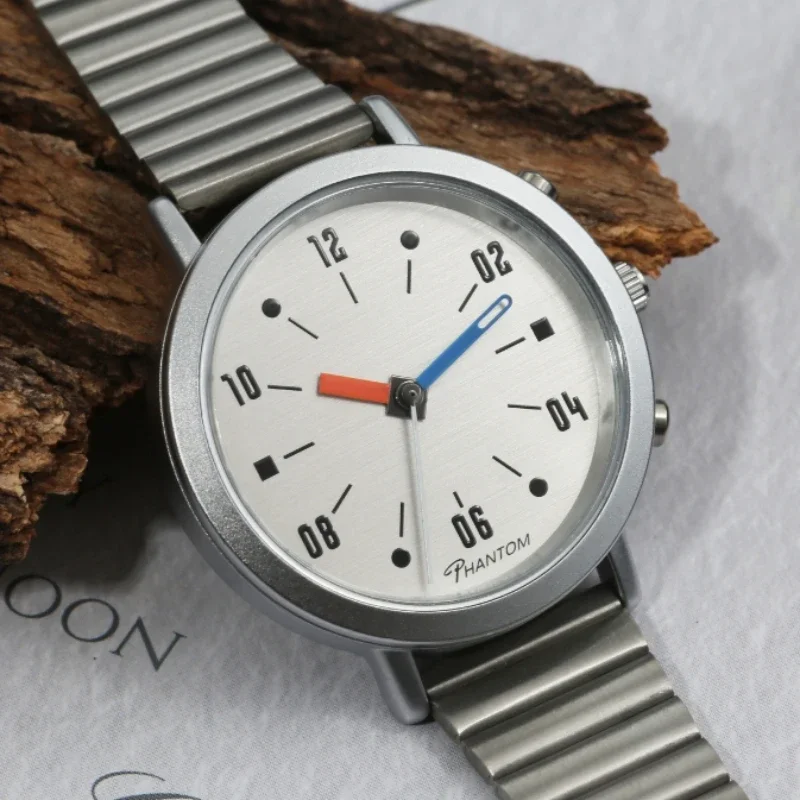 

36MM Double-Scan Crystal Quartz Movement Watch Sandblasted Shell Vintage Watch