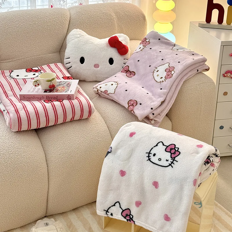 Cartoon Kt Cat Double-Sided Milk Velvet Blanket Cute Hello Kitty Travel Shawl Blanket Office Nap Sofa Warm Velvet Blanket Gifts