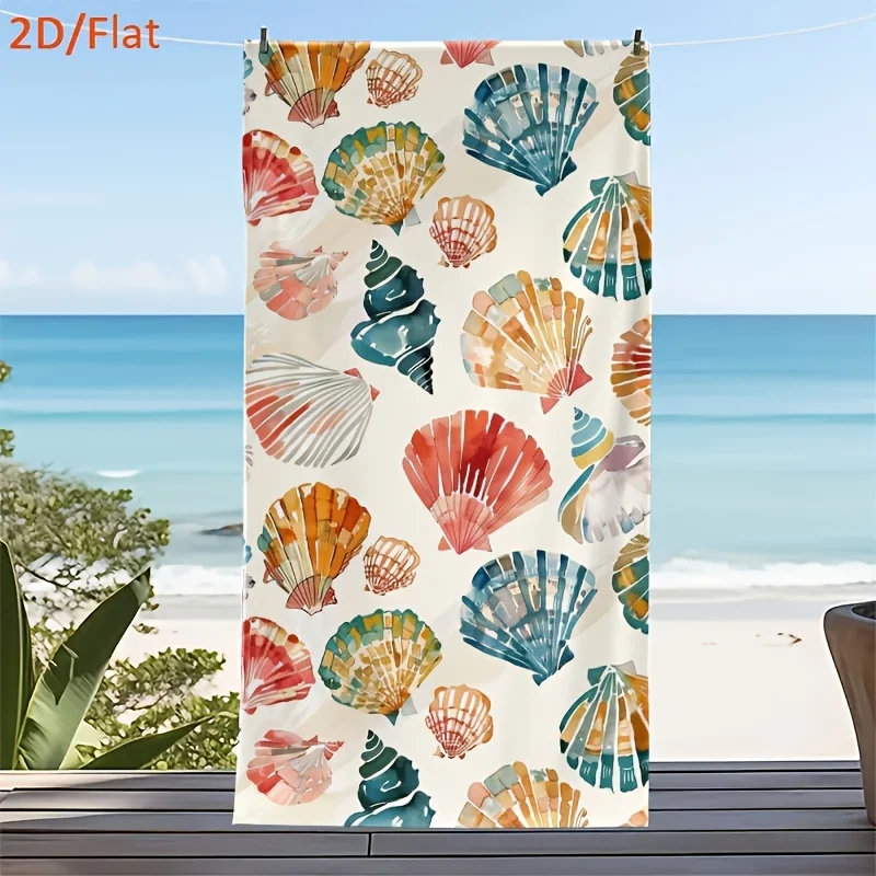 Colorful Watercolor Shell Beach Towel Vibrant Marine Print For Kids Pool Party Beach Day Fun Accessory