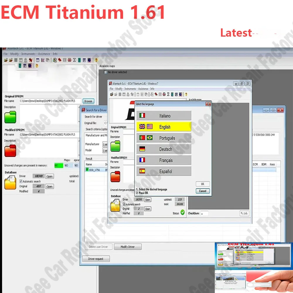 

New Car Maintenance Tools ECM TITANIUM 1.61 With 26000 + Driver ECM 18259 + Drivers for obd2 scanner ecu tool support windows 10
