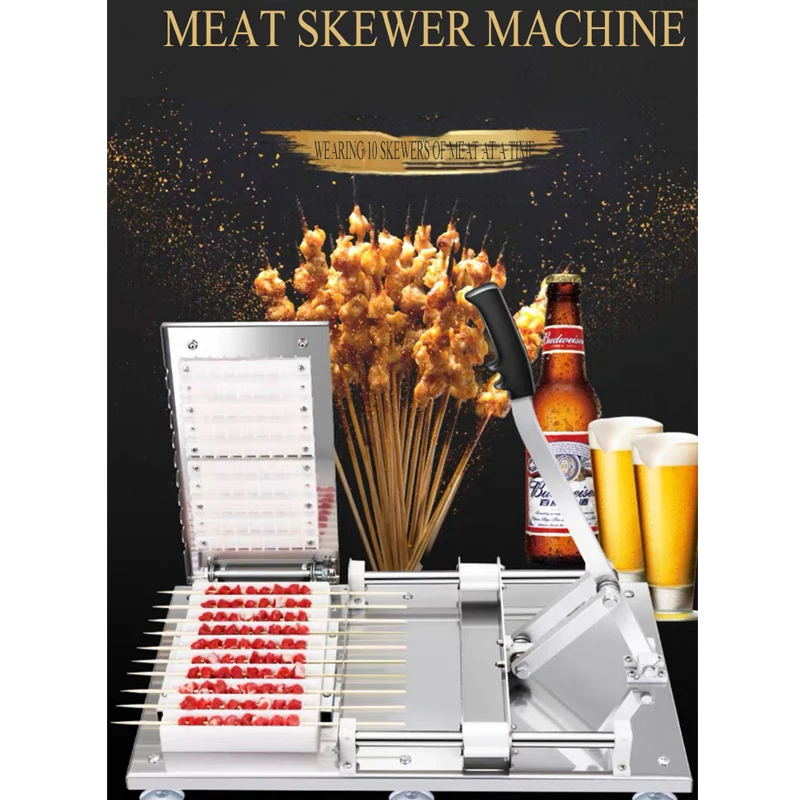 Jz Manual Bbq Satay Stainless Steel Mutton Kebab Lamb Skewer Tools Meat Wear String Machine