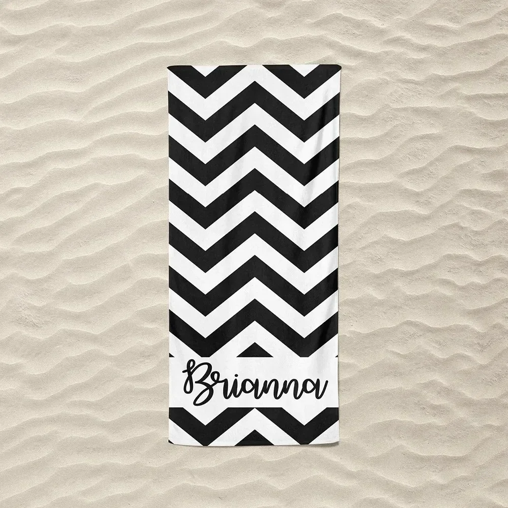 Colored Wave Striped Name Towel Font Personalized Microfiber Beach Towel  Pool Name Bath Towel