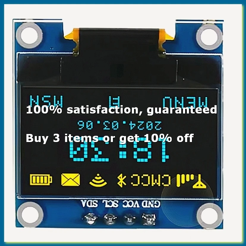 0.96 Inch OLED Display Screen Module I2C IIC 128x64 SSD-1306 LCD Screen 3.3V-5V Blue Yellow for ESP32 ESP8266