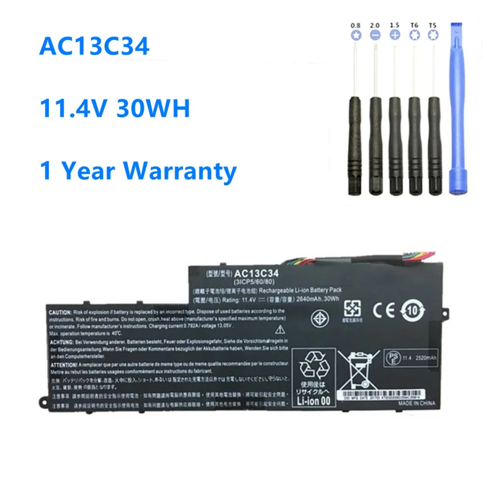 Новый аккумулятор для ноутбука AC13C34 для Acer Aspire V5-122P V5-132 E3-111 E3-112 ES1-111M MS237 KT.00303.005 11,4 В 2640 мАч/30WH AC13C34