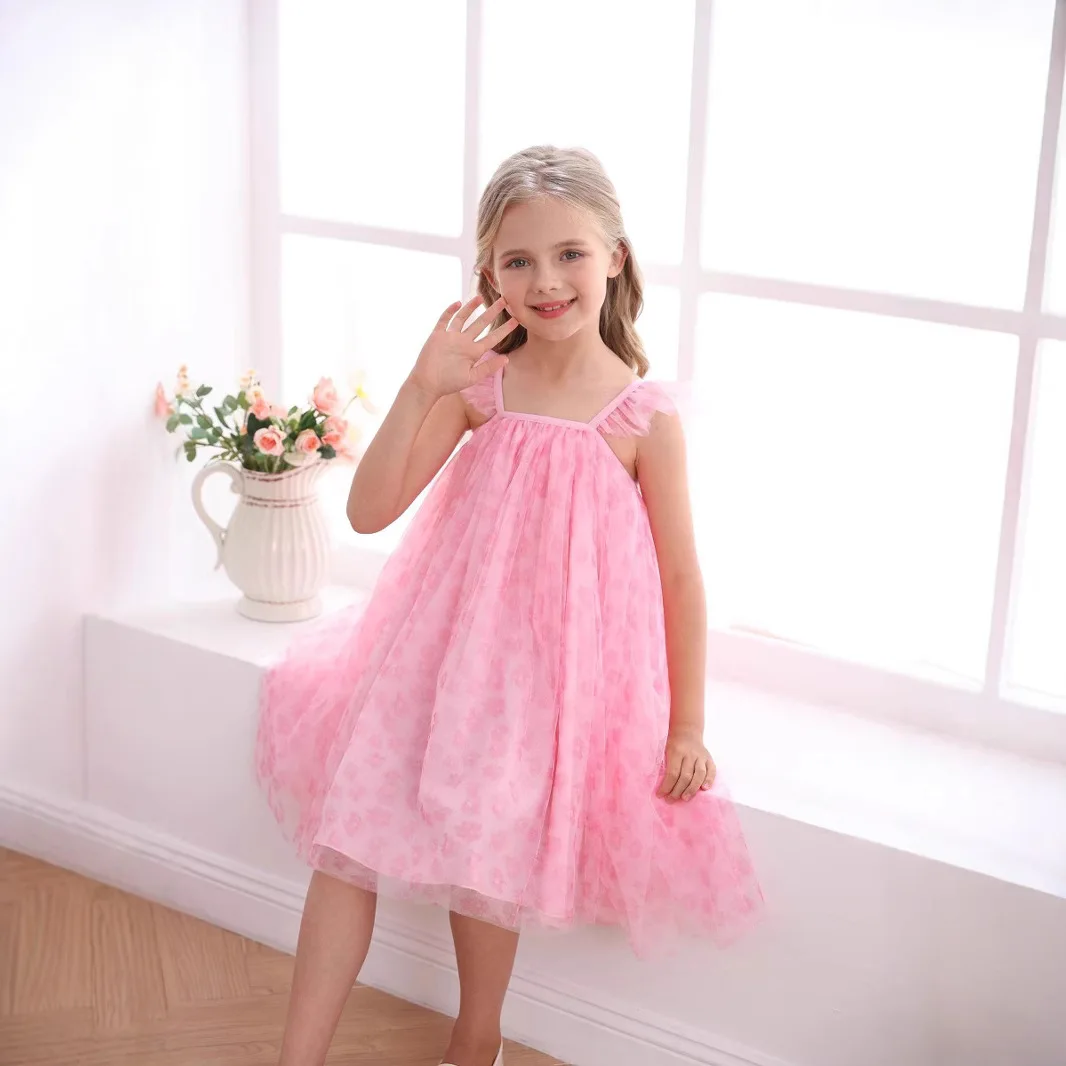 New 2025 Girls' Foreign Mesh Princess Dress Korean Version Bow Dress Summer Fashionable Gauze Dress Fashion