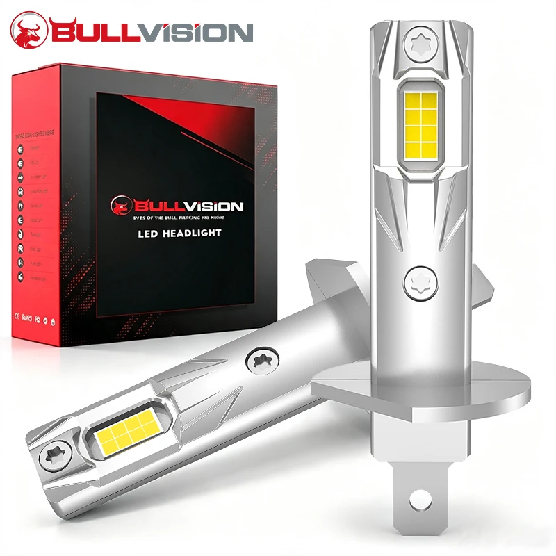 Bullvision 2PCS H1 LED 360 5570 CSP 12V CANBUS Car Lights STG Hi/Lo Beam 1:1 Mini Headlight PTF Ice Bulb Auto Fog Lights lamp