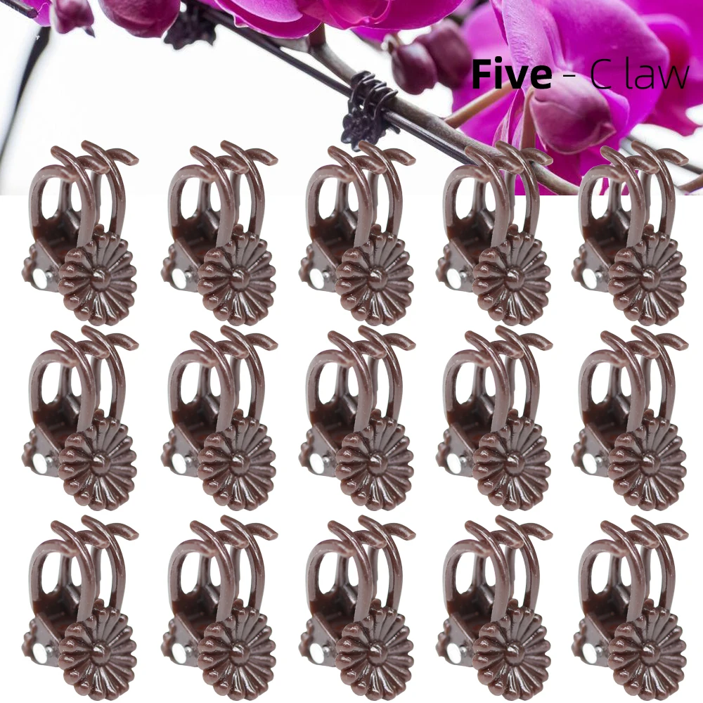 20-50PCS 5-Claw Brown Orchid Clips Garden Plant Clamp for Climbing Vine Stem Support Fix Planting Cage Tied Branch Grow Upright