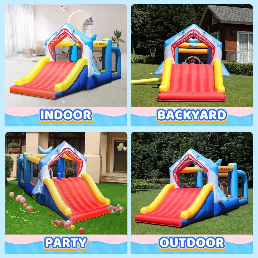 Bounce House Peuter Ballenbak Opblaasbare Glijbaan Uitsmijter Jumper Shark Springkasteel Park voor 212 Binnen of Buiten Nat en Droog