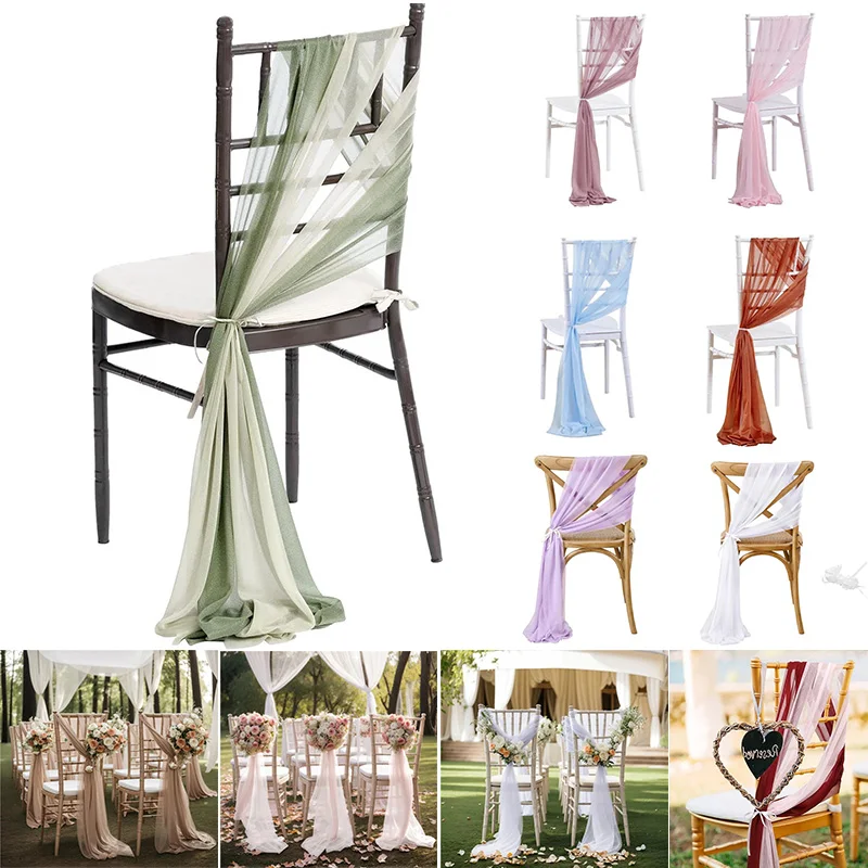 

10PCS 17x250cm Chiffon Chair Sashes Set Sash Gauze Wedding Chair Covers Ribbon Wedding Party Aisle Chair Decoration 결혼식 의자 허리띠