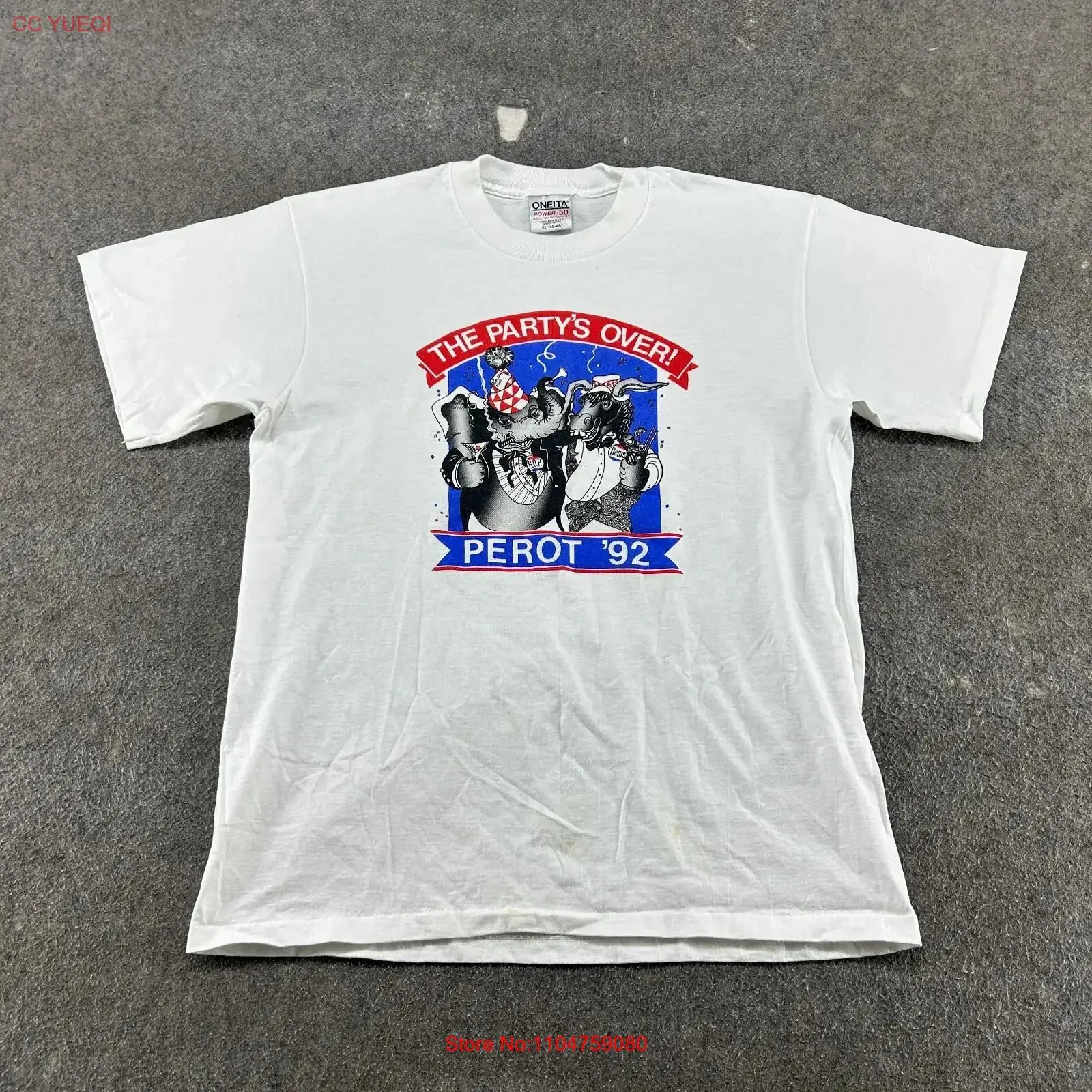 VINTAGE Ross Perot 92 T Shirt Mens XL White Democrat Republican Party 90s vintage Washed fashion Stretched Breathable