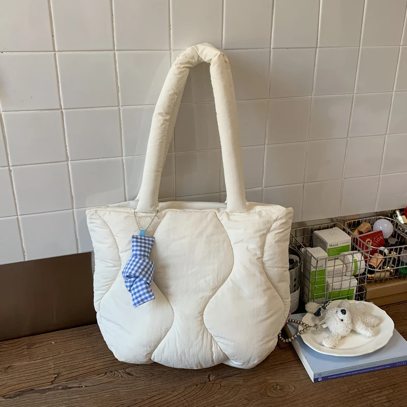 

Women's Puffy Quilted Tote Bag Cotton-Padded Texture Checkered Charm Decor Casual Daily Shoulder Bags Handbags and Purses 2026
