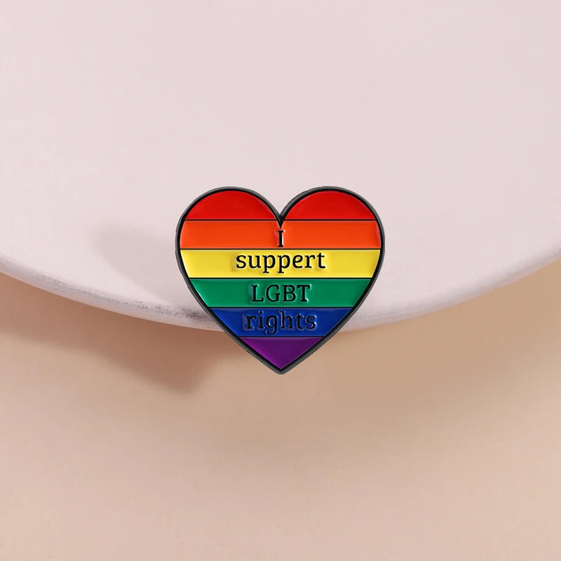 LGBT Pride Rainbow Heart Enamel Pin I Suppert LGBT Rights Brooch Lapel Badge Fashion Jewelry Accessories Gift for Friends