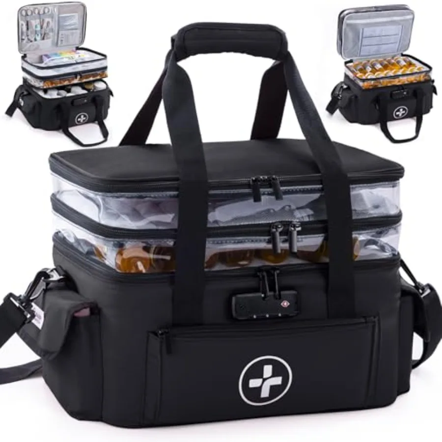 

3-Tier Medicine Organizer with Combination Lock Large Medicine Bag Empty First Aid Kit Case Pill Bottle Medical Supply Organize