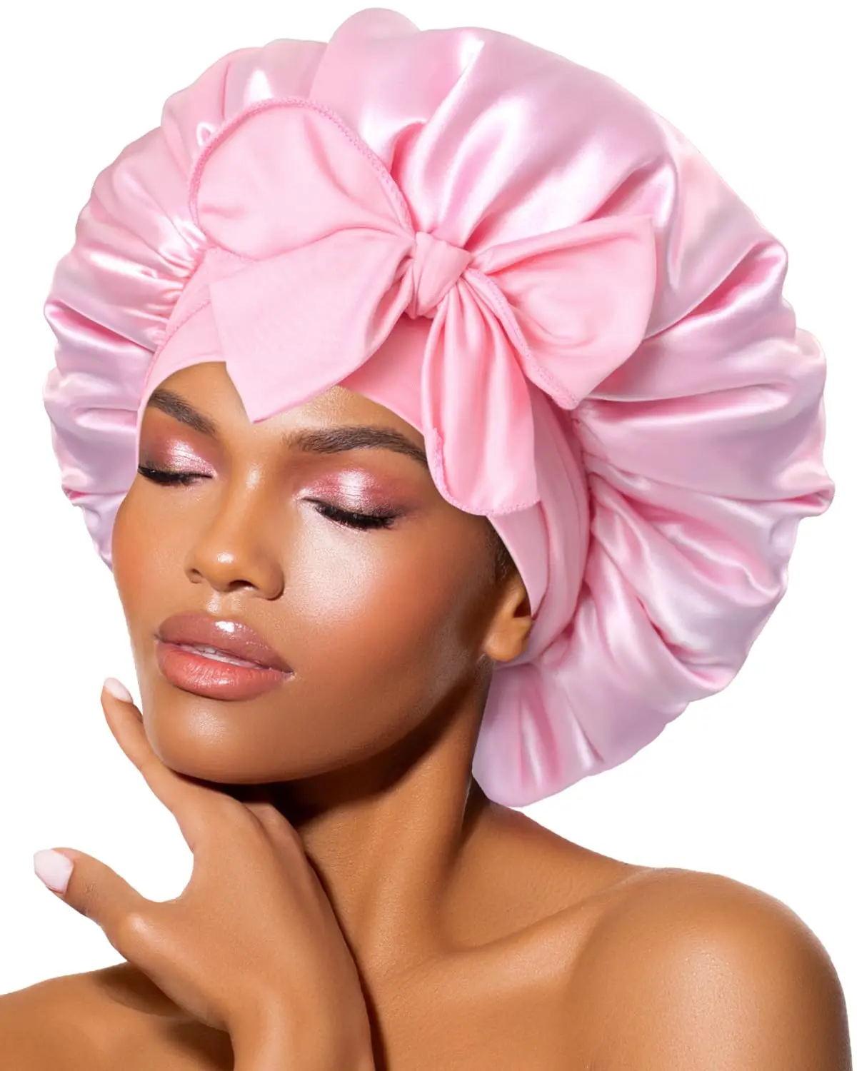 Silky Satin Adjustable Bow Hair Turban Wide Edge Tie Bonnet for Women Postpartum Shower Cap Beauty Sleep Cap Large Maternity