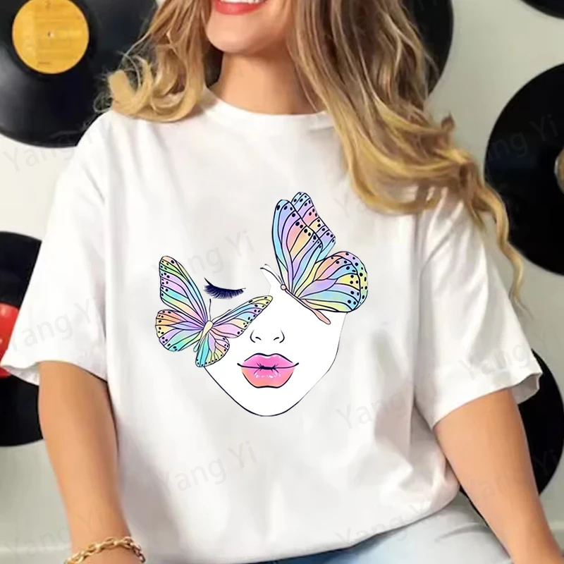 Hot Creative Butterfly Mask Graphic T Shirt Men Women Fashion T-shirts Colorful Butterfly T-shirts Plus Size Round Neck Tops