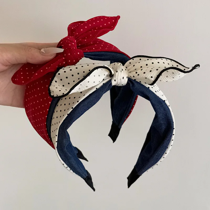 

Korean red and white dot bow headband for women girl 2025 new fashion hair accessories band sweets Kawaii Hoops leading fashion