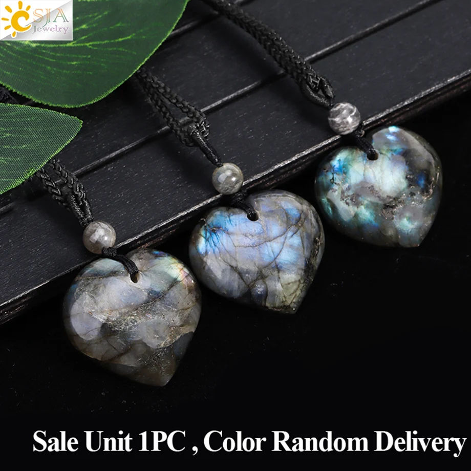 Rainbow Blue Labradorite Heart Crystal Necklace for Men Natural Stone Pendant Handmade Rope Necklaces Valentines Day Gift H349