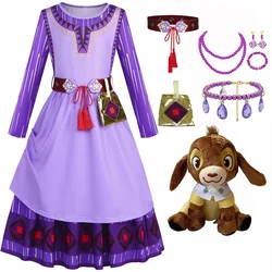 Halloween Princess Dress for Girls Asha Cosplay Movie Wish Asha Kids Toddler Christmas Birthday Party Outfits Purple Clothes Set