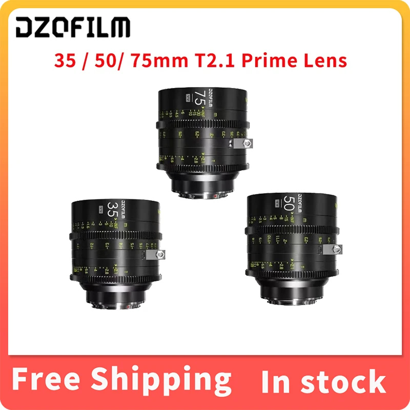 DZOFilm VESPID Cyber Full Frame 35 / 50/ 75mm T2.1 Prime Lens (PL & EF Mounts) 3-Lens Kit (35/50/75mm)