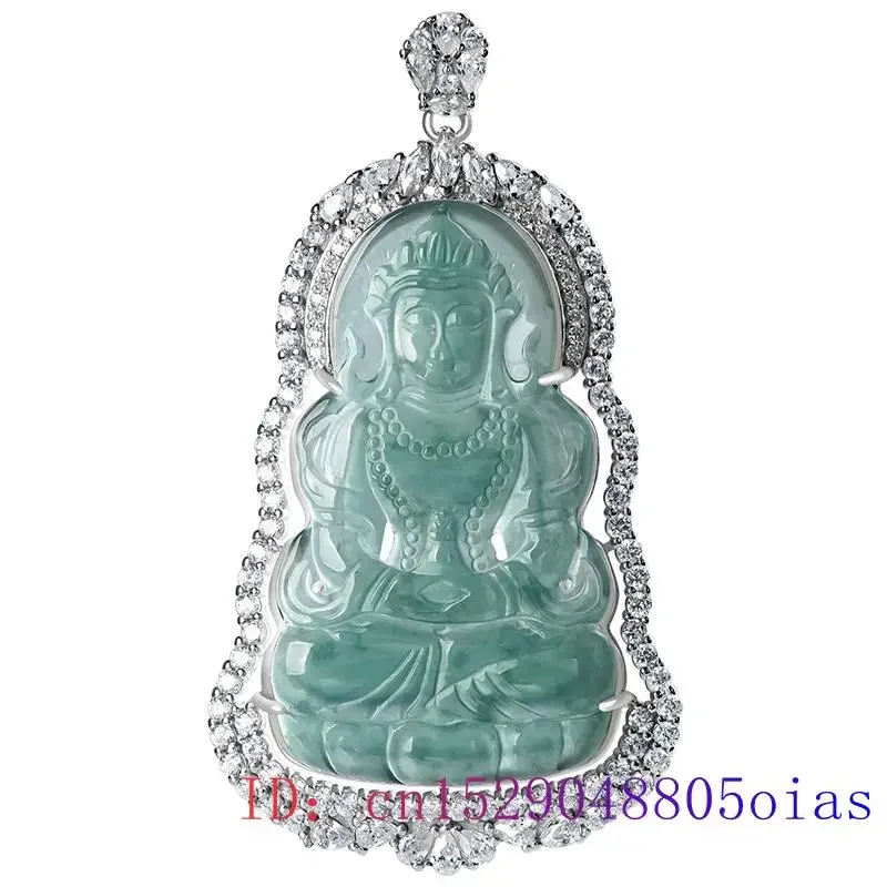 Imagem -03 - Jade Birmanês Guanyin Pingente Colar Natural Jóias Esmeralda Amuleto 925 Pingentes de Prata Jadeite Designer Azul Acessórios Reais