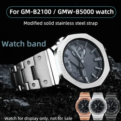 GM B2100 stainless steel strap For Casio 3229 GMW-B5000 watchband G-Shock GM-B2100D/BD metal strap octagonal oak accessories men