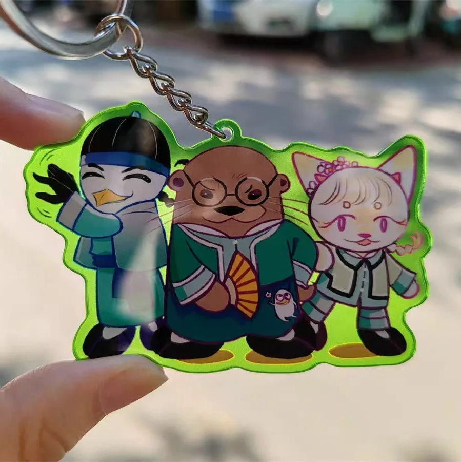 Custom Colorful Acrylic Key Chain Cute Cartoon Figure Keychain With Colored Background Backpack Pendant Desk Decoration Standee view 2