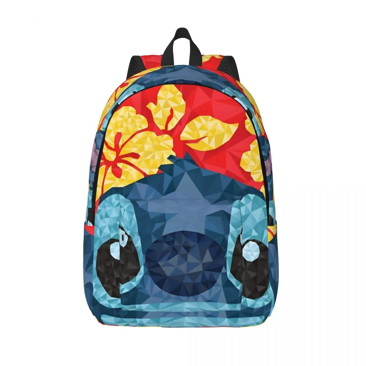 Geometric Stitch With Hawaiian Flowers for Teens Student School Book Bags Canvas Daypack Middle High College Lightweight