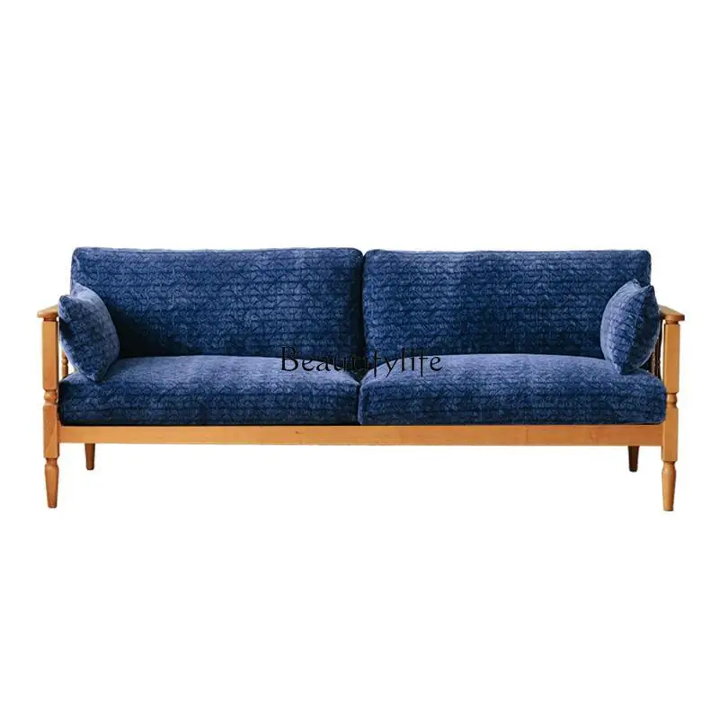 

Morris fabric sofa medium antique blue three-person small apartment Nordic solid wood sofa