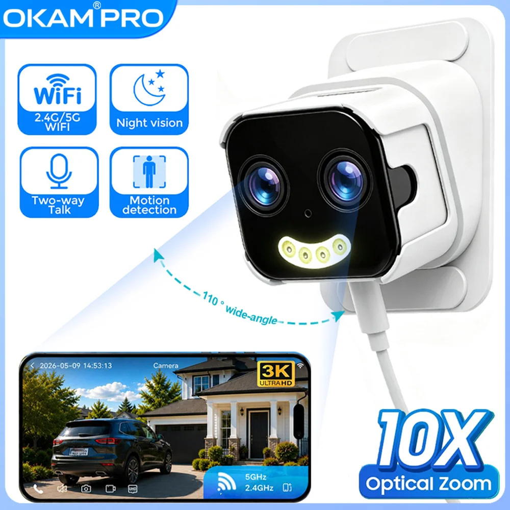 OKAM PRO 10MP Dual Lens Window Camera 10X Zoom 5G WiFi Security Camera Dual Night Vision Human Detection Two-Way Talk  IP CCTV