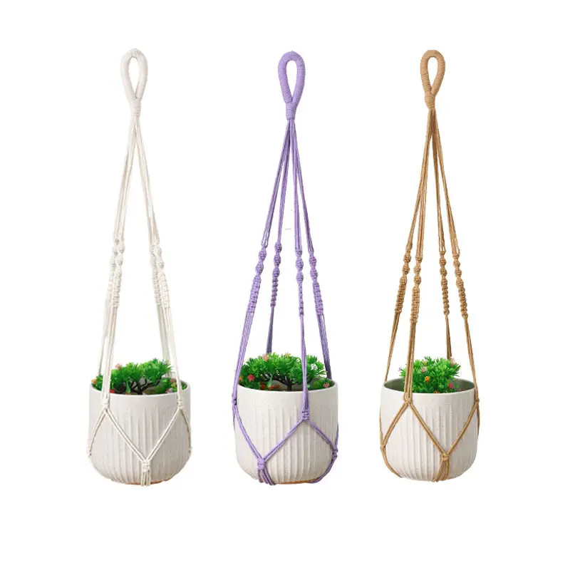 Bohemian Decoration Flowerpot Net Bag Basket Cotton Rope Handmade Woven Hanging Baskets for Living Room Decoration Plant Holder