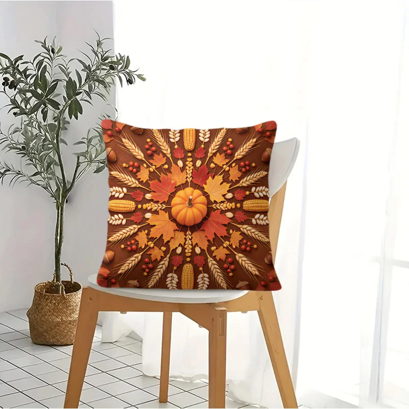 Autumn Pumpkin Maple Throw Pillow Cushion Accent Pillow Includes Pillow Core Digital Print Soft Linen for Sofa Couch Home Decor