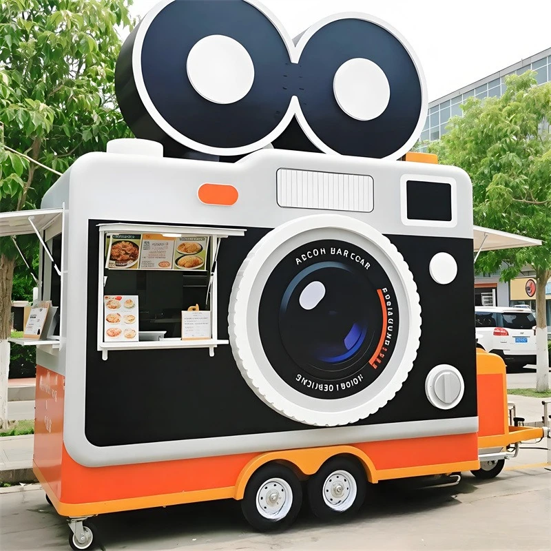 Custom retro camera modeling wrought iron mobile dining car Internet celebrity clock in commercial street scenic spots