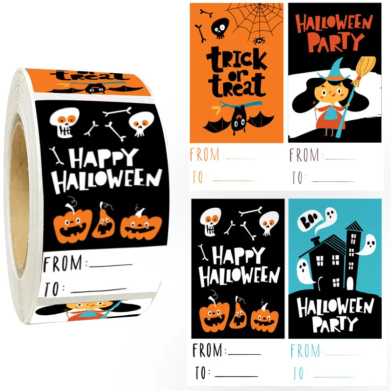300pcs/roll Halloween Pumpkin Bat Sealing Sticker Happy Halloween Sticker for Party Accessories Tools DIY