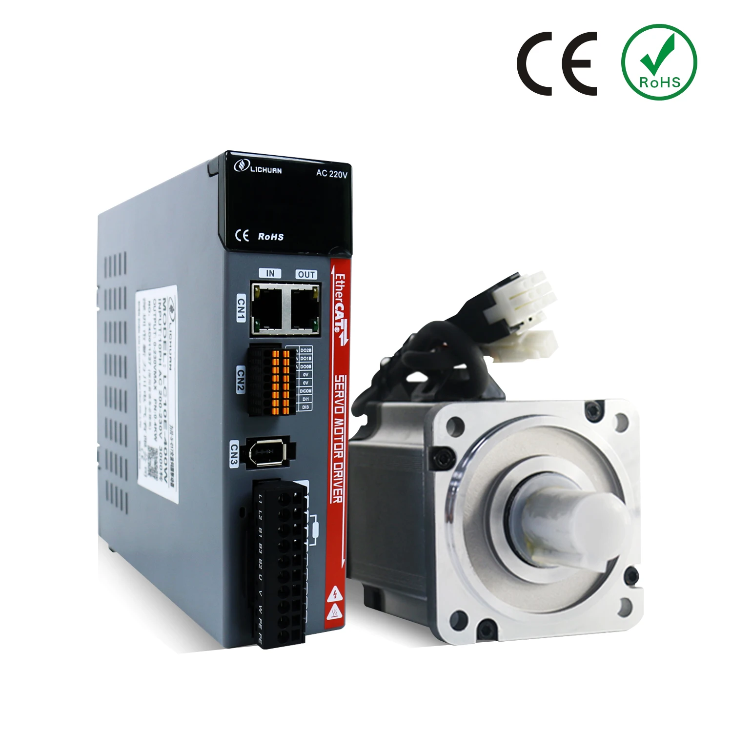 Lichuan Ethercat servo motor 200W 400W 600W AC220V with servo driver LC10E 17bit absolute/ incremetal encoder for ethernet CNC