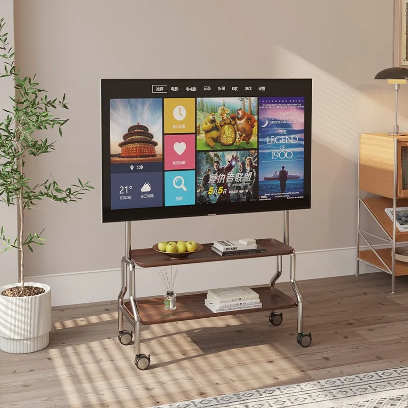 스테인리스 스틸 이동식 TV 플로어 스탠드, 미니멀리스트 디자인, 매끈한 스테인리스 스틸 TV 브래킷, 40-80 인치
