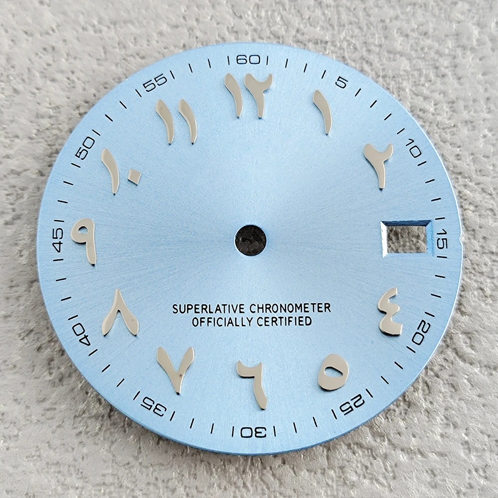 NH35 mostrador 28,5 mm mostrador árabe rosa sem mostrador luminoso prata aço inoxidável convexo mostrador árabe acessórios de relógio