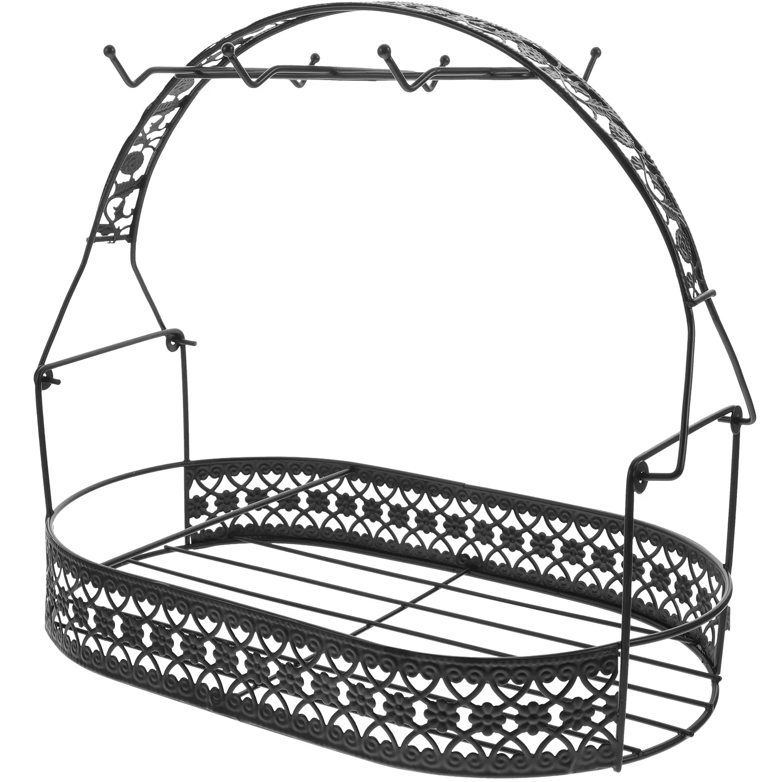 

Современная железная подставка для чашек, 6 крючков, настенный органайзер для чашек для кухни, черная корзина для хранения из кованого железа, корзина для хранения