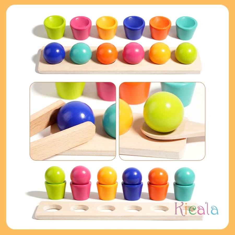 Giocattoli educativi Montessori in legno per bambini Palla abbinata ai colori Tazze impilabili Gioco Cognizione Sussidi didattici per l'apprendimento prescolare