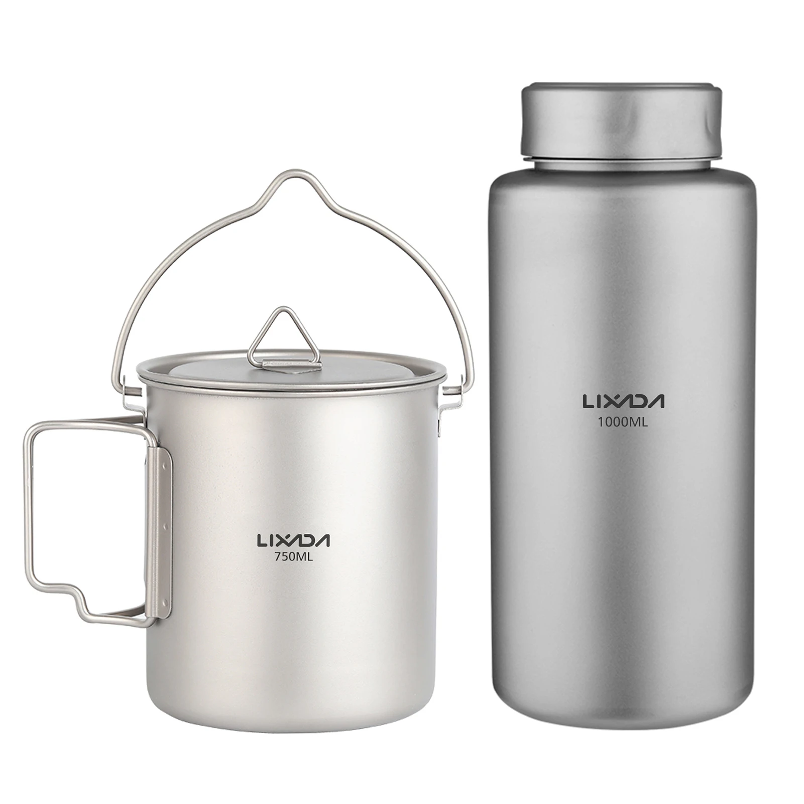 Lixada 1L Titanium Water Bottle Leak-proof Outdoor Sports Water Bottle and 750ml Hanging Pot or Cup for Camping Hiking Drinkware