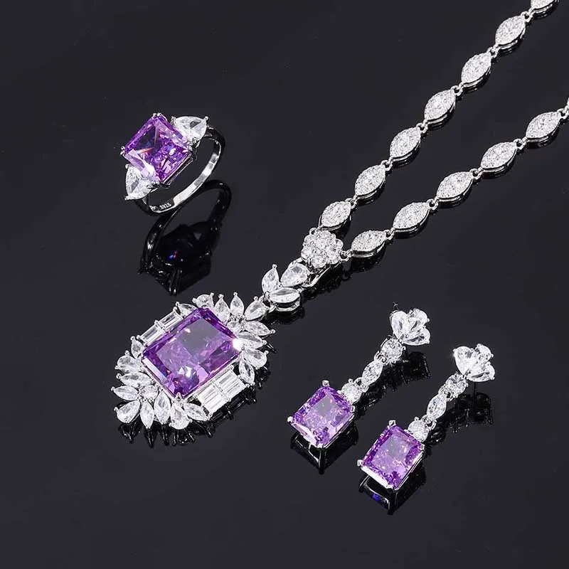 

BeadsSTrendy High Carbon Real Purple Pendant Ring and Earring Set