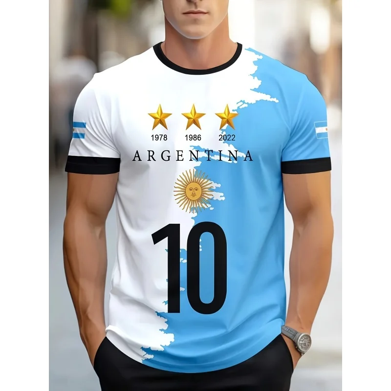 Argentina Flag Jerseys T-Shirt For Men National Emblem 3D Printed Tees Loose O-Neck Tops Sports Uniforms Short Sleeves T Shirts