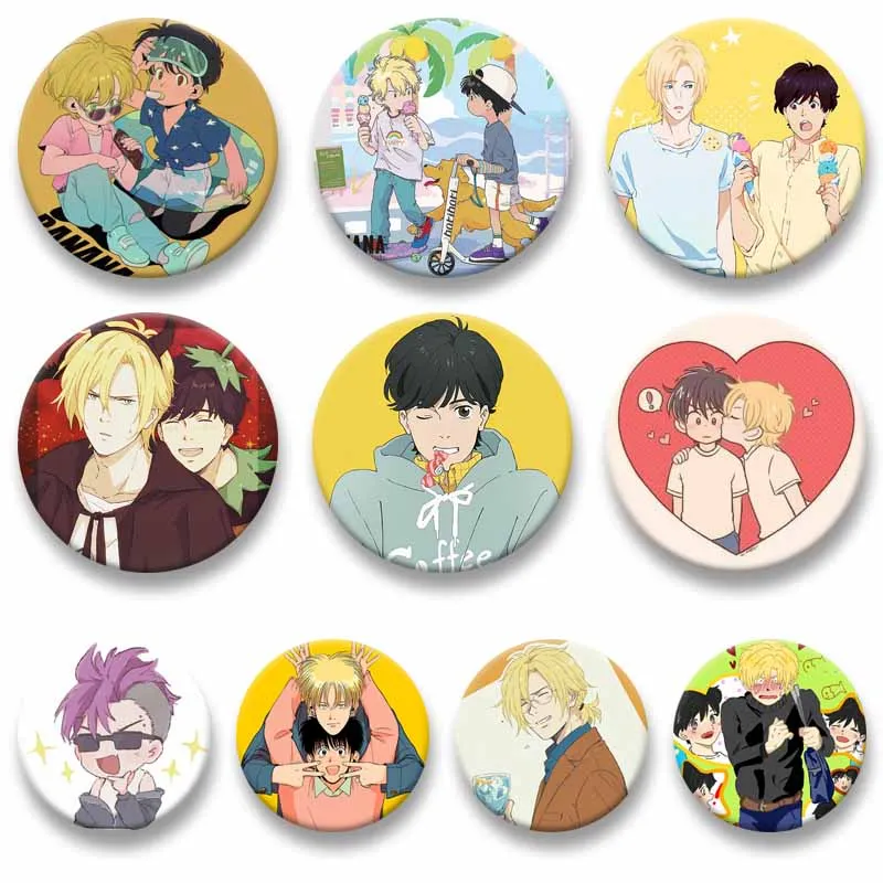 BL Anime Banana Fish Enamel Pins Eiji Okumura Aslan Jade Ash Lynx Yuki Cartoon Badge Round Brooch Bag Accessories Jewelry Gift