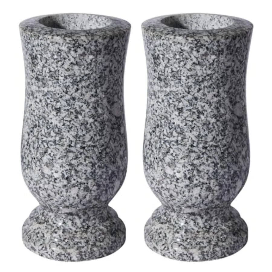 Natural Granite Cemetery Vase for Grave Headstone Decoration: Timeless Memorial Weather-Resistant Stone Gray-Black Frost-Proof